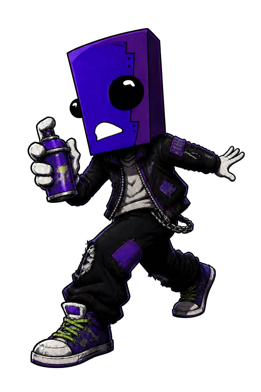 The Runner rushing forward with a purple spray can