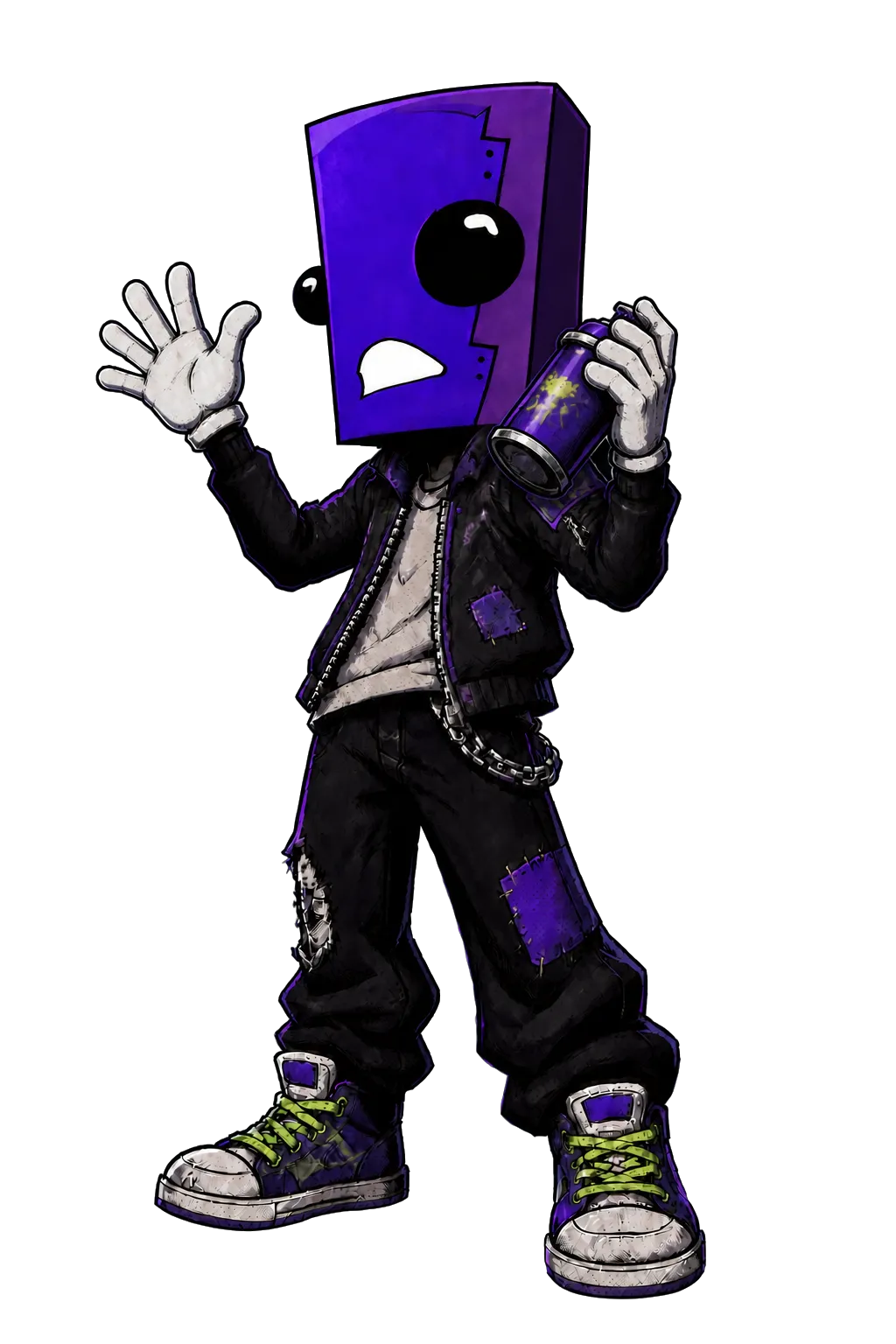 The Runner waving and carrying a purple spray can
